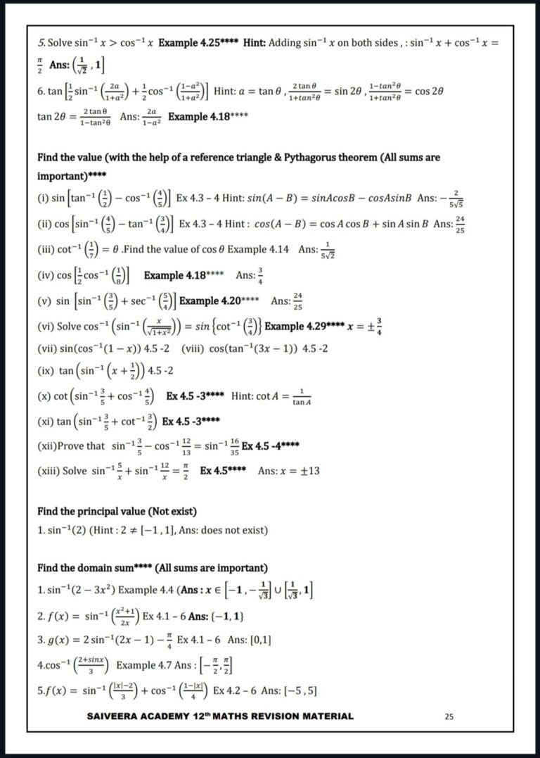 12th Saiveera Maths Last Minute Revision Guide – SAIVEERA GUIDE